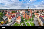 Legnica, Poland. Aerial panorama of city with cathedral of St. Peter ...
