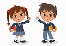 Premium Vector | Two school kids looking at us and waving their hands ...