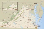 Large detailed map of Virginia state with national parks, highways and ...