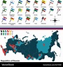 Republics of russia with flags Royalty Free Vector Image