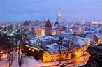 estonia, Houses, Winter, Evening, Snow, Street, Lights, Tallinn, Cities ...