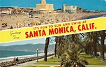 Santa Monica California "Greetings From" scenic beach views vintage pc ...