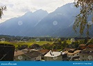 View of the Houses of the Town of Stribach and the Dolomite Alps ...