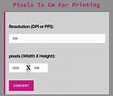 Pixels To Cm For Printing