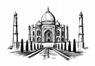 Mausoleo di taj mahal, india. disegnato a mano | Vettore Premium