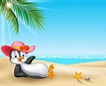 Pingüino de dibujos animados deslizándose en el agua | Vector Premium