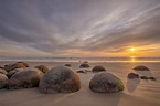Sunrise, Moeraki Boulders, Koekohe Beach, Otago, South Island, New ...