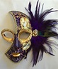 Venetian style Mardi Gras 3/4 face mask with purple and peacock feather ...