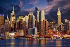 Fonds d'ecran USA Gratte-ciel Rivières New York Nuit Manhattan Villes ...