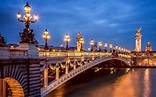 Wallpaper Paris, France, city, evening, lights, Pont Alexandre III ...