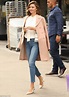 Miranda Kerr looks chic in a blush coat and skinny jeans | Daily Mail ...