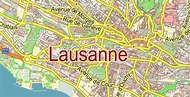 Lausanne Switzerland PDF Vector Map City Plan Low Detailed (for small ...