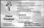 Traueranzeigen von Hans Trautner | trauer.nn.de