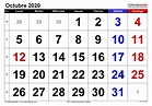 Calendario octubre 2020 en Word, Excel y PDF - Calendarpedia