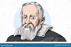 Galileo Galilei Portrait in Line Art Illustration. Vector Stock Vector ...