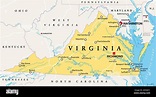 Virginia, VA, politische Karte. Commonwealth of Virginia. Staat im ...