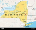 New York State (NYS), political map, with capital Albany, borders ...