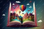 Premium Photo | Wonderful Open book world inside Imagination fantasy ...