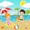 niños de dibujos animados en la playa tropical 8154133 Vector en Vecteezy
