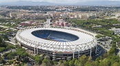 Aerial view of the Olympic Stadium in Rome, Italy. On this field are ...