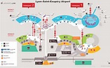 Mapa do aeroporto de Lyon: terminais aeroportuários e portões do aeroporto de Lyon