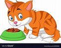 Cartoon funny cat eating Royalty Free Vector Image