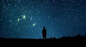 Uomo che guarda le stelle. uomo solo che guarda il cielo stellato ...