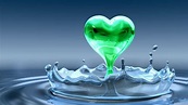 Fondos de pantalla : Corazón verde, gotas de agua 1920x1080 ...