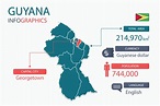 Guyana map infographic elements with separate of heading is total areas ...