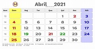 Calendário de abril de 2021 com feriados nacionais fases da lua e datas ...