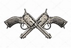 Crossed Revolvers. Vintage guns hand-drawn. Gun shop. Whodunit. Sketch ...