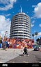 The Capitol Records building with a mural of Jazz greats including Nat ...