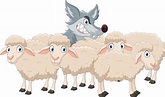 lobo de dibujos animados con rebaño de ovejas 15219937 Vector en Vecteezy
