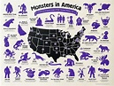 Map of the Week: Monsters in America, Cryptids of American Folklore ...