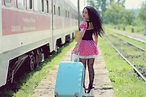 Free photo: Young Woman With Luggage Standing on Train in City - Adult ...