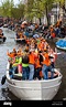 Boat parade on Queen's Day, Prinsengracht canal, Amsterdam, province of ...