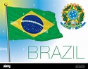 Brasil bandera nacional oficial con el escudo de armas, América del Sur ...