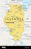 Illinois, IL, mapa político, con la capital Springfield y el área ...