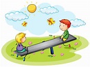 Two kids playing on seesaw in the park 447362 Vector Art at Vecteezy