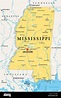 Mississippi, MS, mapa político, con la capital Jackson, ciudades importantes, ríos y lagos ...