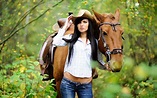 Woman in brown hat walking with brown horse HD wallpaper | Wallpaper Flare