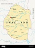 Swaziland Political Map with capital Mbabane, national borders ...