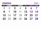 Calendario febrero 2021 – calendarios.su