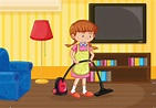 A Girl Cleaning Living room 362184 Vector Art at Vecteezy