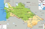 Large physical map of Turkmenistan with roads, cities and airports ...