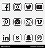 Black and white social media icons on transparent Vector Image