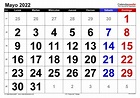 Calendario mayo 2022 en Word, Excel y PDF - Calendarpedia