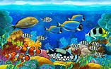 Ocean Marine Animals Barrier Reef, Tropical Colorful Fish Desktop ...