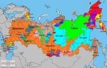 Map showing different languages spoken in Russia. - Maps on the Web