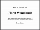 Traueranzeigen von Horst Wendlandt | Tagesspiegel Trauer
